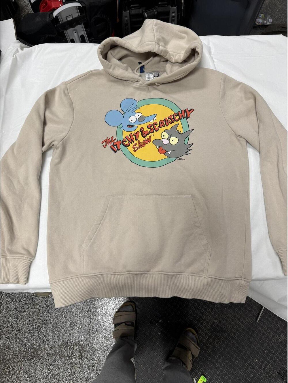 H&M x The Simpsons "The Itchy & Scratchy Show" Graphic Hoodie-Beige- Med, unisex